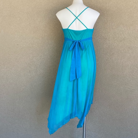 Jewel Accents Turquoise High/Low Halter Dress - Picture 3 of 7